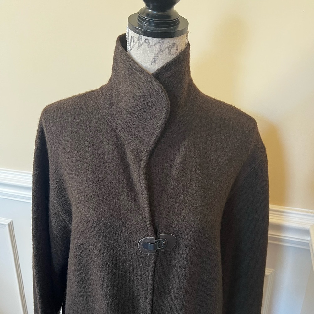 Kate Hill, Dark Brown-Boxy-Snap Toggle style Wool Unlined Coat. - Picture 3 of 11